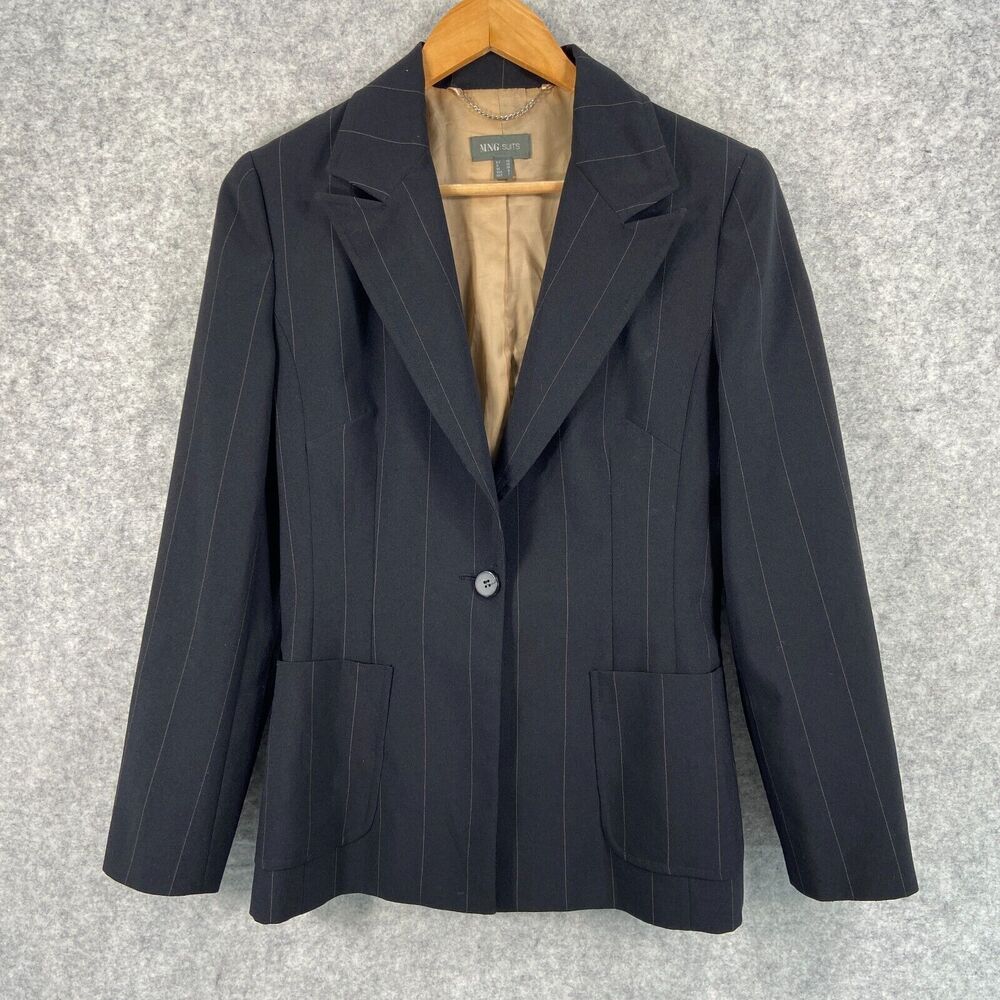 Mango MNG Suits Womens Black Tan Pinstripe Blazer Jacket US Size 6‎